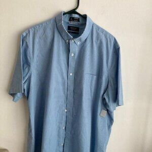 Nordstrom Button Down Shirt Mens XXL Short Sleeve Blue Checked 2XL Cotton